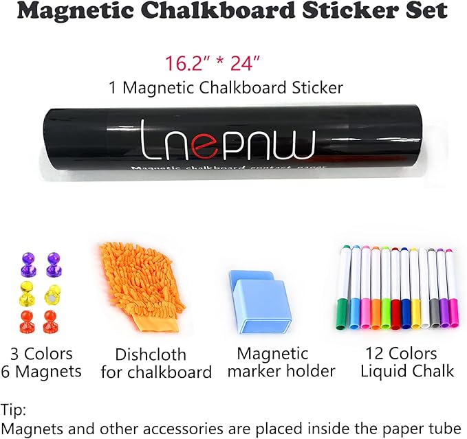 Magnetic Chalkboard Contact Paper 16.2" x 24" Self Adhesive Wall Board Sticker with Liquid Chalk for Kids Black Chalk Board Wallpaper Roll Alternative Magnetic Blackboard Paint