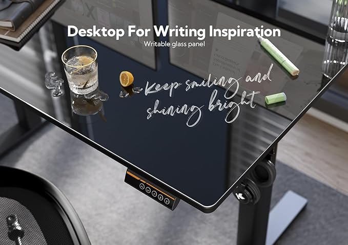 Glass Standing Desk, Small Electric Standing Desk Adjustable Height, 40 Inch Adjustable Stand Up Desk, Quick Install Home Office Computer Desk, Black