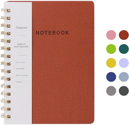 Spiral Notebook-6.10" x 8.19" Journal with Back Pockets and 192 Lined Pages,PU Leather Cover Business Journal, Twin-Wire Binding Notebook Perfect for Office & Home School Supplies