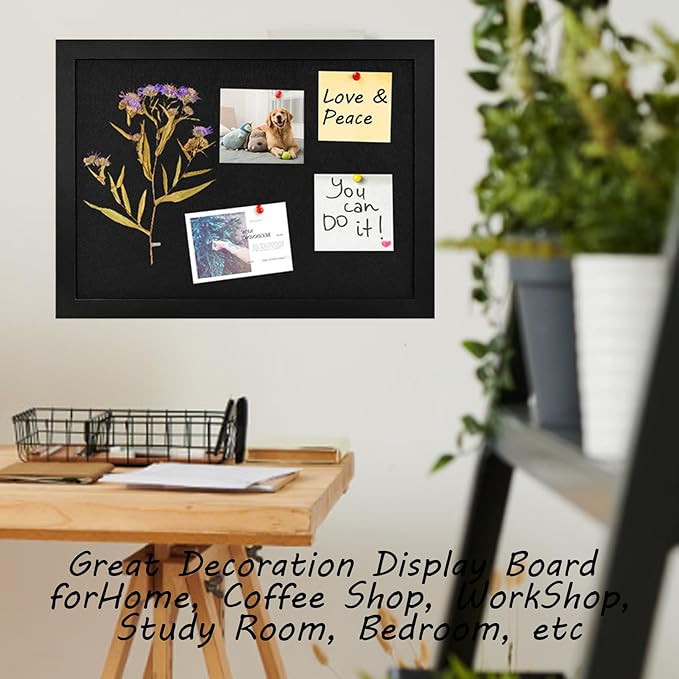 Black Cork Board Black Bulletin Board Pin Display Board for Wall Corkboard Black Pushpin Board Vision Board Picture Photo Felt Board for Memos, Photos, Home, Kitchen, Office,15"x11"