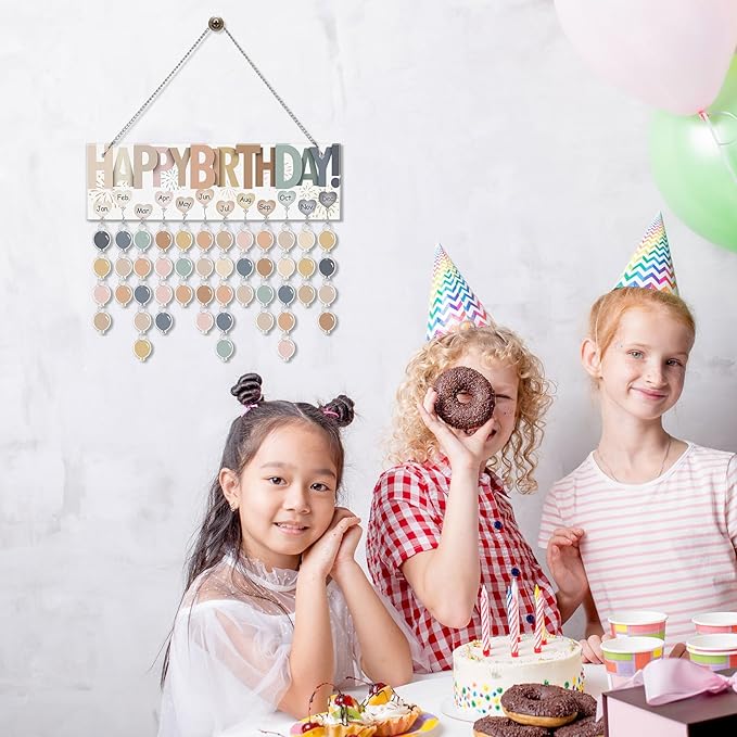 Eersida Birthday Calendar Wall Hanging Family Birthday Plaque with Tags Acrylic Birthday Reminder Calendar Board Classroom Birthday Reminder 120 Tags Christmas Party Gifts Home Decor(Boho Color)