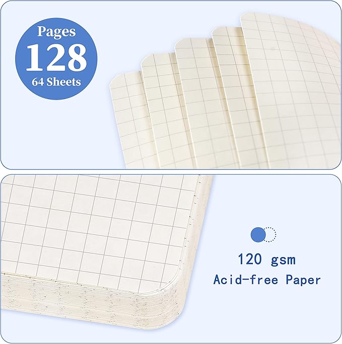 Graph Grid Paper Notebook/Journal - Classic Journal/Notebook with Ribbon Divider, Hardcover with Thick Paper, 5.3" x 8.26", Banded + Pen Holder +Inner Pocket - Deep Blue