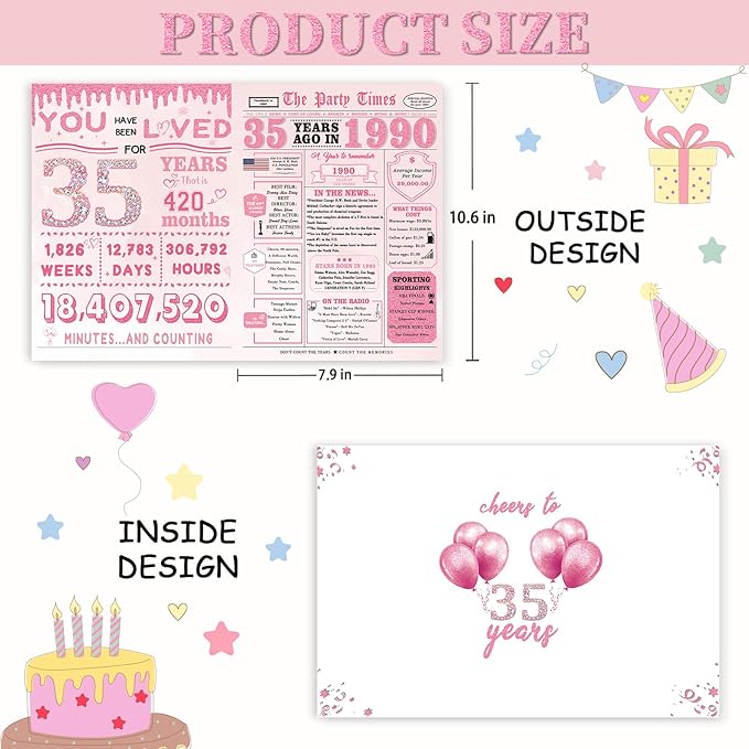 35th Birthday Decorations for Women，35th Birthday Gifts for Women，35 Bday Card，35 Year Old Bday Gifts for Wife Daughter Sister Girlfriend Family Friends Bestie Coworker