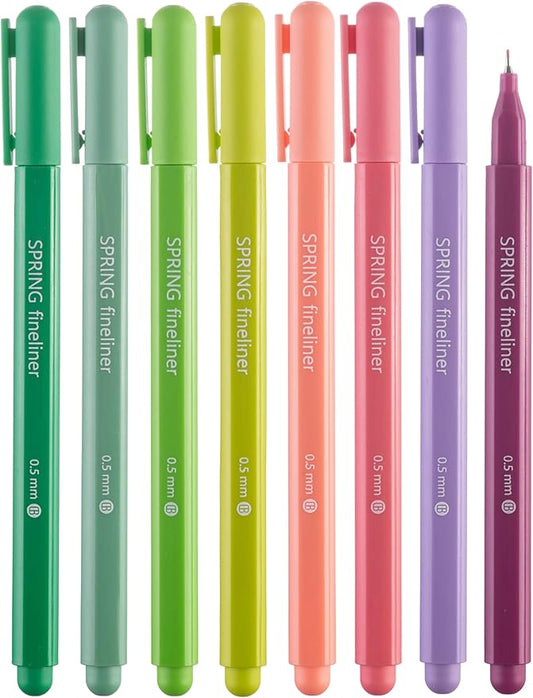 DIVERSEBEE Fine Tip Pens, 8 Bible Pens No Bleed Through, Assorted Fine Point Pens for Journaling, 0.5mm Fineliner Markers, Bible Study Journaling Supplies, Bible Accessories (Spring)