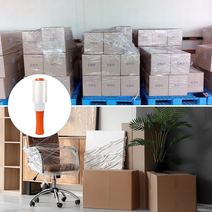 PATIKIL 4" x 328 Feet Stretch Wrap Roll, 4 Pack 80 Gauge/20 mic Thick Mini Shrink Stretch Film Industrial Clear Plastic Wrap with Handle for Box Packing Shipping Moving