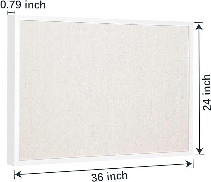 OWLKELA 24'' x 36'' Linen Bulletin Board, White Framed Corkboard, White Oak Frame Linen Cork Board, Vision Board and Decorative Hanging Pin Board