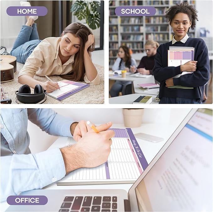 Weekly To Do List Notepad with 52 Tear Off Sheets（8.5"×11"）- Undated Weekly Desk Planner for Women & Man,Work and Home-Violet Whispers