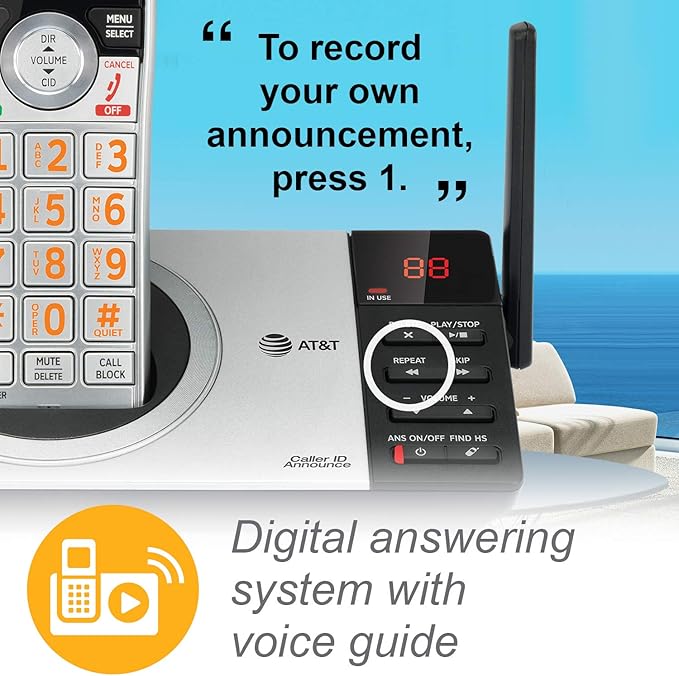 AT&T CL82207 DECT 6.0 2-Handset Cordless Phone for Home with Answering Machine, Call Blocking, Caller ID Announcer, Intercom and Unsurpassed Range, Silver