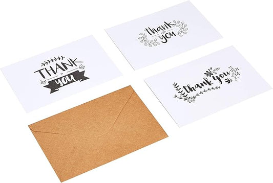 Amazon Basics Thank You Cards and Envelopes, 48 Count, Black and White