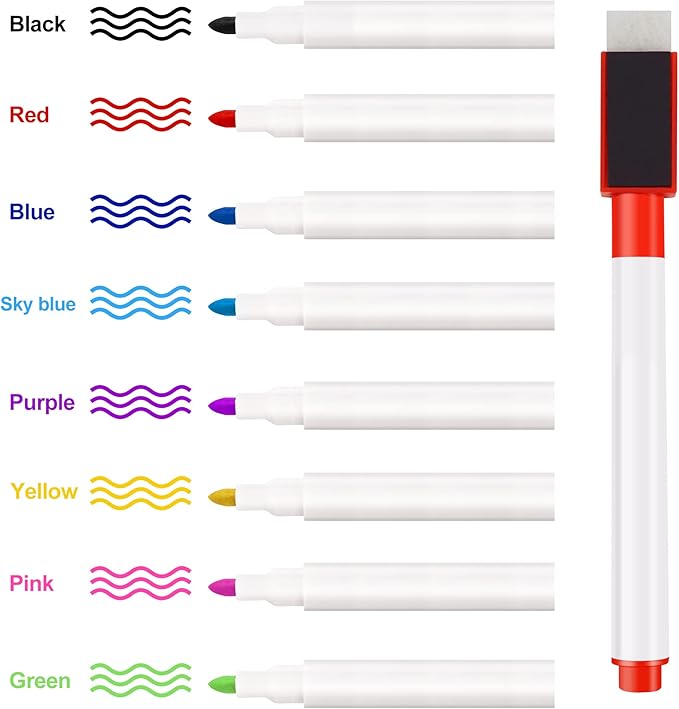 IHPUKIDI Magnetic Dry Erase Markers Fine Point Tip,Bulk Pack of 96, 8 Colors White board Markers Dry Erase Marker with Eraser Cap, Low Odor Whiteboard Markers, Thin Dry Erase Markers for Kids Teachers