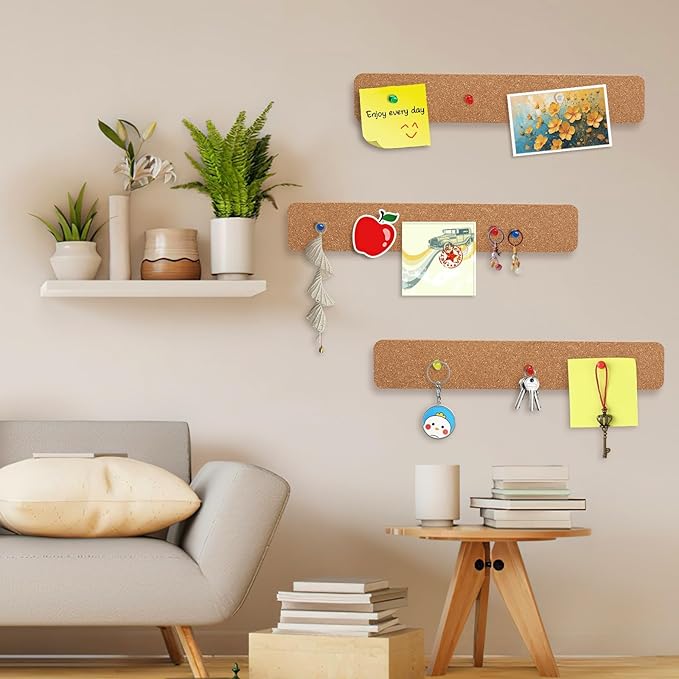FEBSNOW Cork Board Strips, 10 Pack Cork Strips for Walls 15x2 Inch Small Cork Boards for Walls Self Adhesive with 50 Push Pins