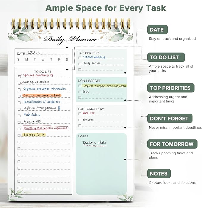 To Do List Notepad, To Do List Notebook for Work with 52 Undated Sheets, Daily To Do List Planner, Checklist Organizer Notebook for Office, Home and School- Verdant
