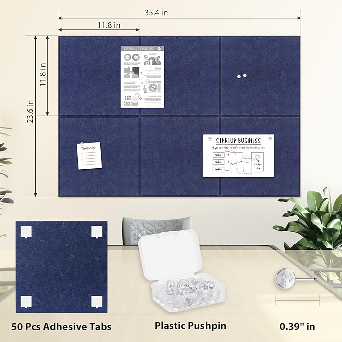 Smarpau Large Cork Bulletin Board 48"x36" Cork Board Wall Tiles 12 Pack Corkboards for Walls Cork Board Felt Board Tiles for Office Home Blue Pin Board Tack Board Alternative