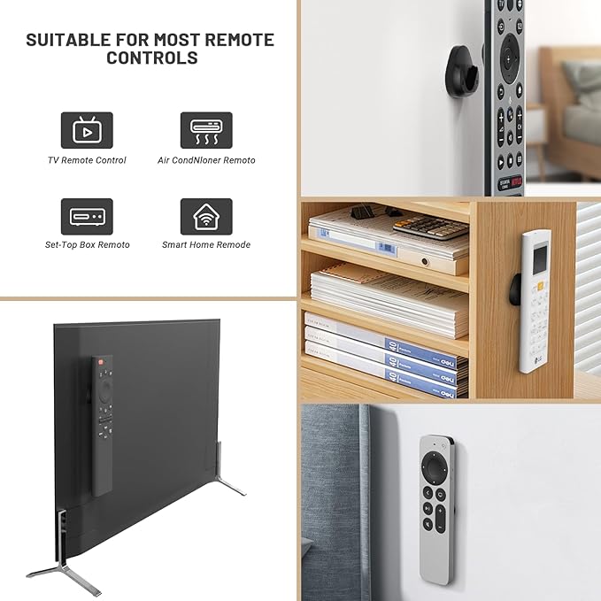 JUMEIHUI 6 Pack Magnetic Remote Control Holder Wall Mount,Convenient and Stylish TV Remote Organizer for Home Office School Supply Storage,No Drilling, Strong Magnet (Black)