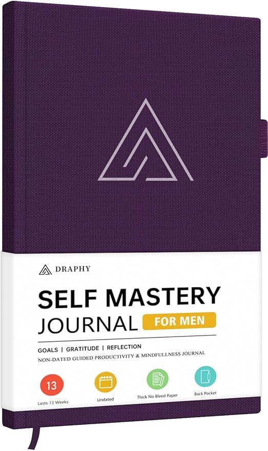 Self-Mastery Journal for Men - Gratitude and Productivity Journal for More Happiness, Positivity, Growth, Mindfulness, Self Care and Reflection - Guided Inspirational Journal for Men & Women (Purple)