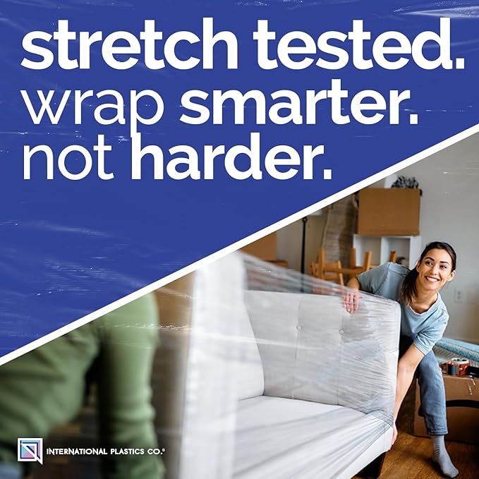 80 Gauge Plastic Stretch Film/Wrap with Tension Handles 1200ft 500% Stretch Clear Cling Durable Adhering Packing Moving Packaging Heavy Duty Shrink Film (18", 1)