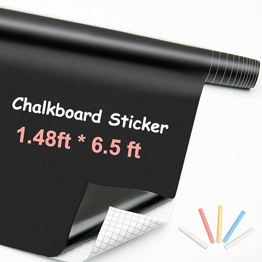Chalkboard Wallpaper Stick and Peel(1.48ft.x6.5ft.) Chalk Board Wall Paper Chalk Paint Removable Renovate Blackboard Sticker with 5 Chalks for Home&Office Wall Board Sign(17.7 * 79Inches)