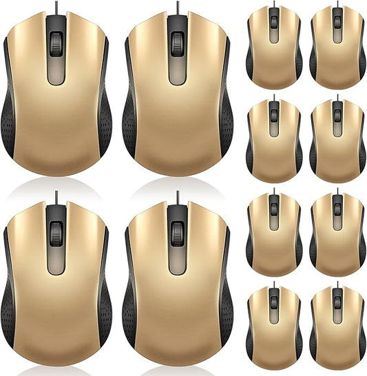Hoteam 12 Pcs Wired Computer Mouse Bulk Cord USB Computer Mice Ergonomic Wired Mouse for Pcs, Computers, Laptops, Gaming Office Home Supplies(Gold)