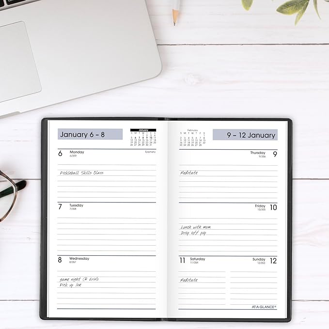 AT-A-GLANCE 2025 Planner, Weekly, 3-1/2" x 6", Pocket Size, Open Scheduling, DayMinder, Black (SK480025)
