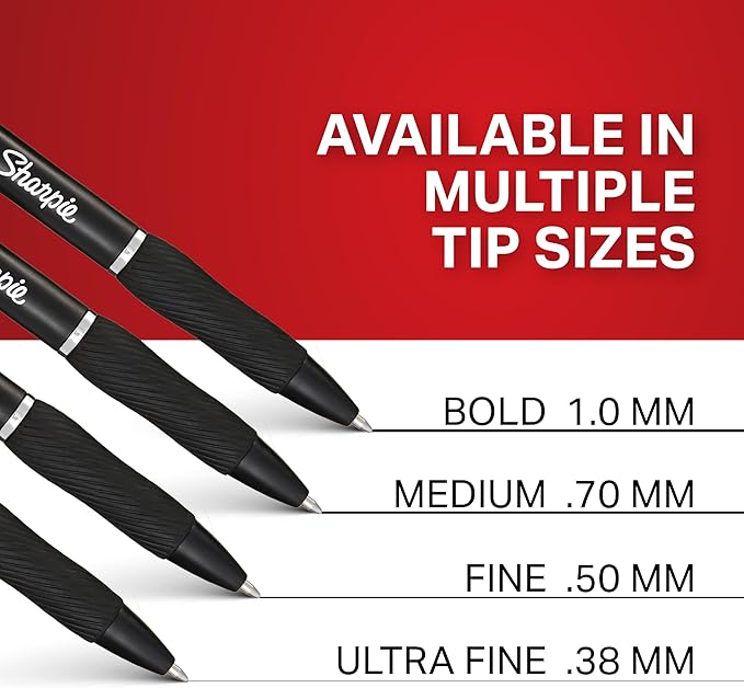 Sharpie S-Gel, Gel Pens, Drawing Pens, Gel Ink Pens For Journaling, Writing Pens, Coloring Pens, Medium Point Pens (0.7Mm), Black Barrel, Black Gel Ink, 12 Count