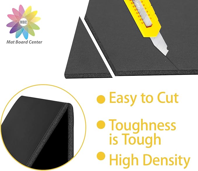 Mat Board Center, Pack of 10 Acid-Free Foam Boards, 5x7 inch Black Foam Boards, 3/16" Thick