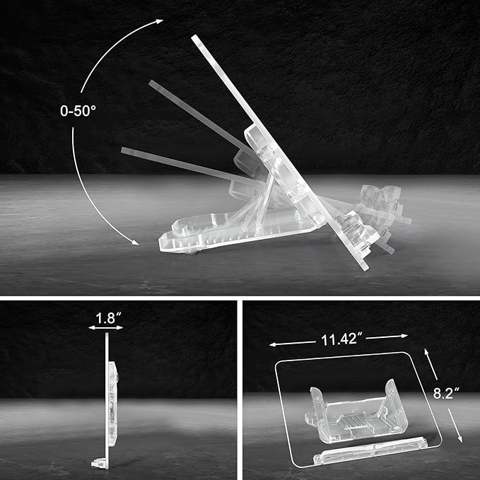 Acrylic Book Stand for Reading, UPERGO Portable Book Holder for Desk, Angle Adjustable Textbook Stand for Document Recipe, Cookbook, Music Book