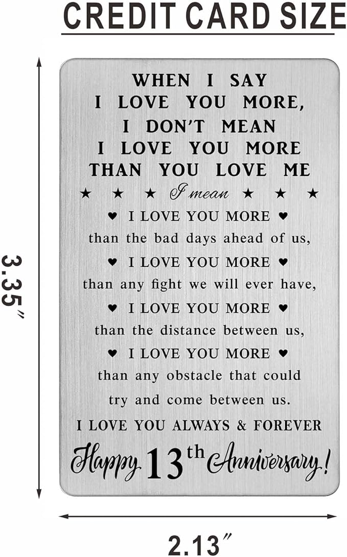CPLJW 13 Year Anniversary Card Gifts for Him Her, Steel Gifts for Men for 13th Anniversary, 13 Wedding Wallet Card Gift