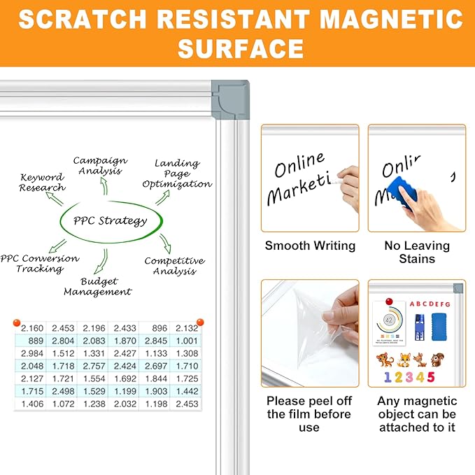 H-Qprobd Magnetic Whiteboard 24" x 18" Dry Erase White Board for Wall, Hanging Mounted Whiteboard with Aluminum Marker Tray