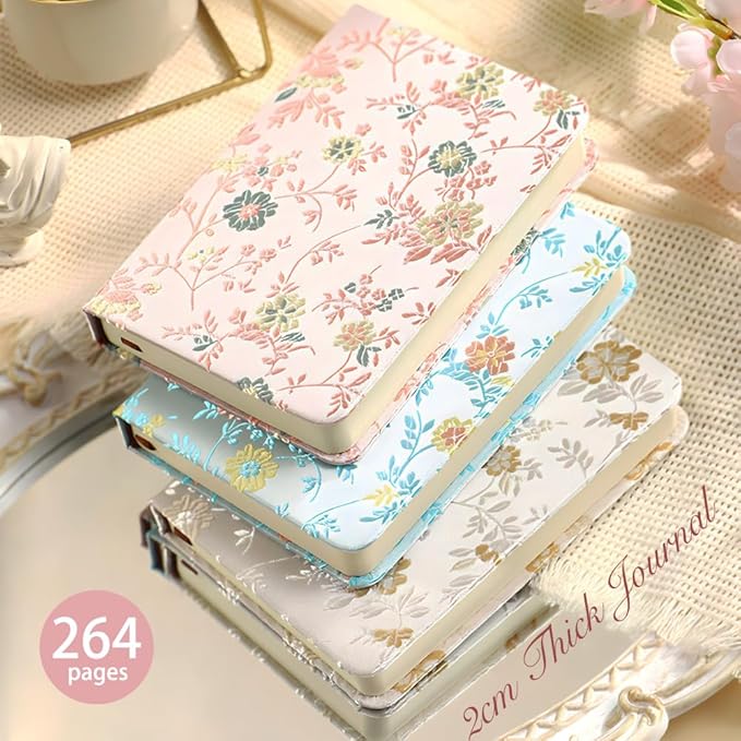 Pocket Notebook, A6, 4x6, Silk Cover, Hardcover, Lay Flat, Small Embroidered Journal, Cute Journal, Ruled Notebook & Sketchbook, Note Taking Notebook for Women, Pretty Notebook, Blue