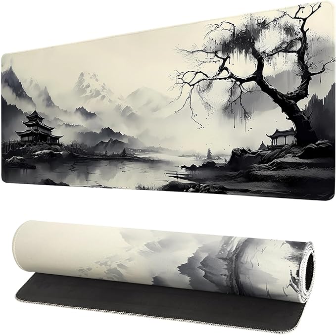 Gaming Mouse Pad Desk Pad,Extended Big Mouse Pad,31.5x11.8 Inch Long Computer Keyboard Mouse Mat Mousepad with 3mm Non-Slip Base and Stitched Edge for Gaming and Office… (wash painting2)