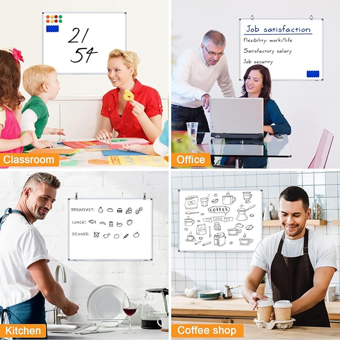 H-Qprobd Magnetic Whiteboard 24" x 18" Dry Erase White Board for Wall, Hanging Mounted Whiteboard with Aluminum Marker Tray