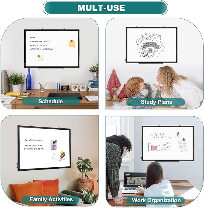 Double Sided Magnetic White Board，36"x24" Dry Erase Whiteboard for Wall with Black Aluminum Frame Presentation Board for School, Office and Home