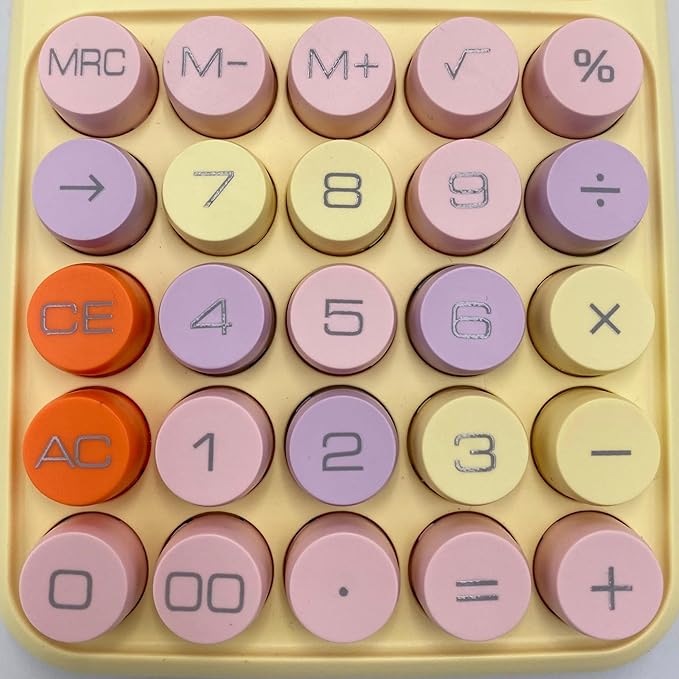 Colorful Candy Calculator, Yellow Cute Typewriter-Inspired Mechanical Key, Large Screen, Round Button, Vintage Aesthetic, Portable, Easy-to-use Desk Accessories for Office School Home for Women Girls