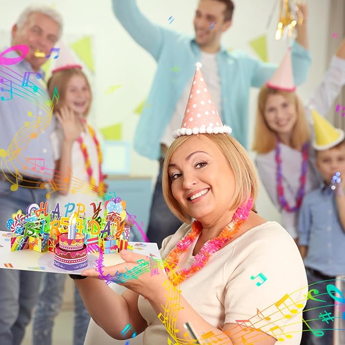 Gumry 54TH Musical Birthday PopUp Card, Blowable Colorful Light Candle 3D Cards with Song, Applause Cheers Sound, Greeting Cards Birthday Gifts Decorations for Women Men Turning 54 Years Old