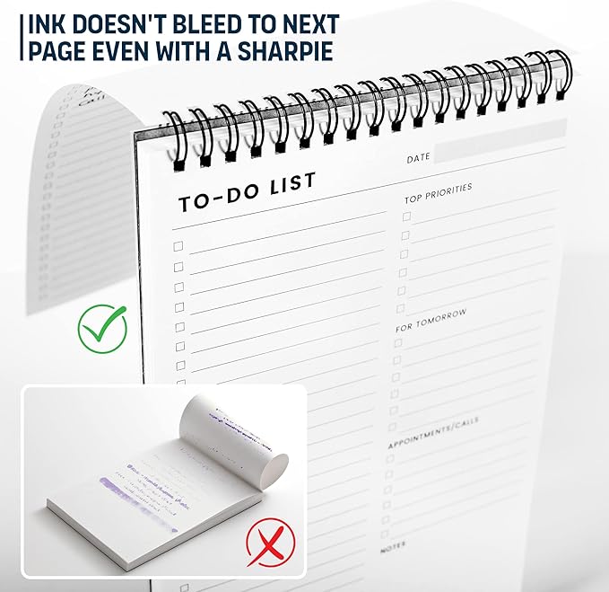 To Do List Notepad: With Multiple Functional Sections - 6.5 x 9.8" 60 Sheets - Spiral Daily Planner Notebook - Task CheckList Organizer Agenda Pad for Work - Note and Todo Organization