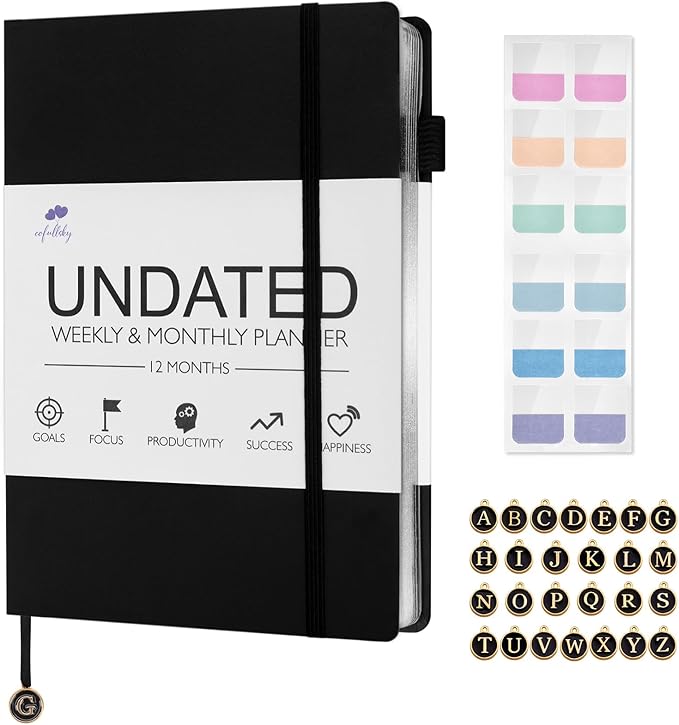 Undated Weekly and Monthly Planner, Cofullsky Weekly To Do List Planner Notebook with Unique Lettering Ribbon A5 Size Personalized Present Suitable for Women Men Teachers Kids (Letter Y)