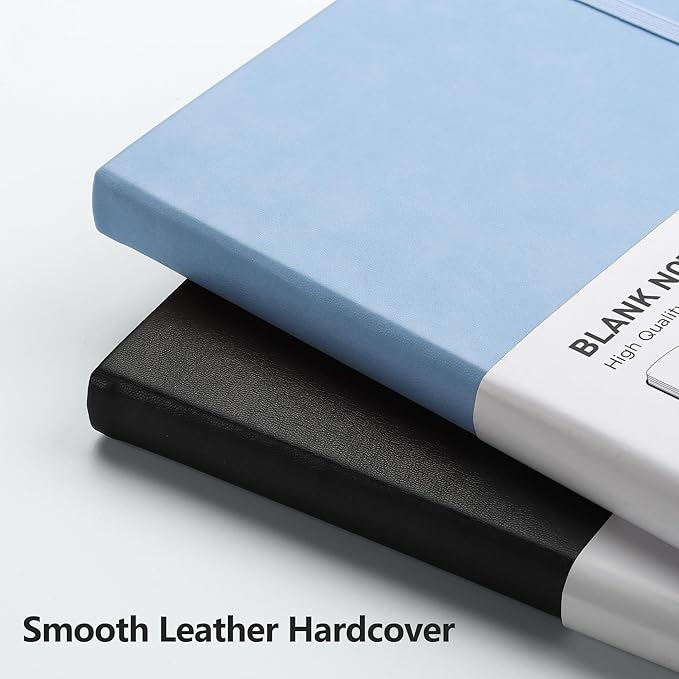 RETTACY Blank Journal Notebook, A5 Blank Journal with 192 Pages, 5.7'' × 8.3'' Medium Size, 68 LB/100 GSM Thick Paper, Leather Hardcover, for Sketching, Drawing, Painting (Light Blue)