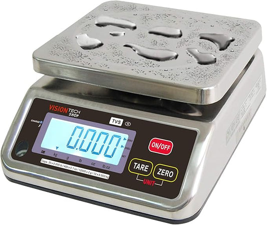 TVS Portion control Stainless steel Washdown Scale, Lb/Oz/Kg/g Switchable, Low Profile Design, 30lb Capacity, 0.005lb Readability, Single Display, NTEP Legal for Trade Coc #19-058