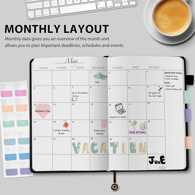Undated Weekly and Monthly Planner, Cofullsky Weekly To Do List Planner Notebook with Unique Lettering Ribbon A5 Size Personalized Present Suitable for Women Men Teachers Kids (Letter Y)