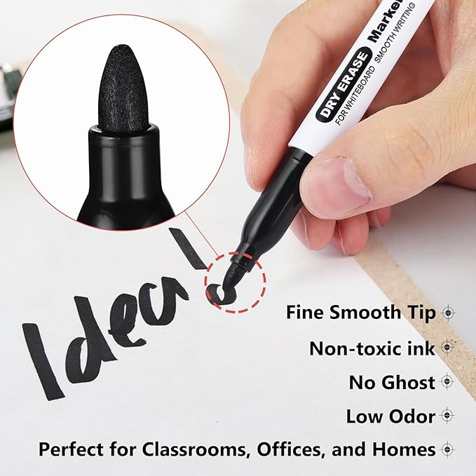SFAIH Dry Erase Markers Fine Tip - 24 Pack Whiteboard Markers Dry Erase For Kids Adult Low Odor, Black Dry Erase Markers Fine Point For Home Classroom