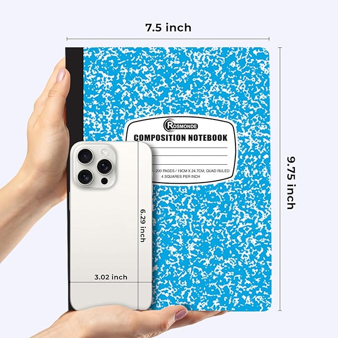 50 Pack Quad Ruled Composition Notebook, 200 Pages (100 Sheets) Bulk Graph Composition Notebook for School, Bulk Graphing Composition Notebook, Graph Ruled Composition Book, Assorted Colors