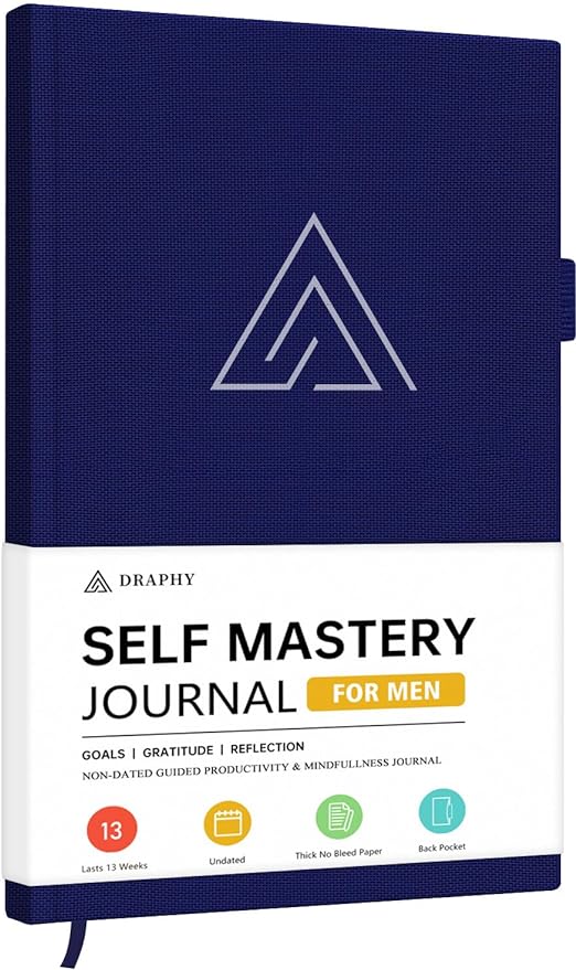 Self-Mastery Journal for Men - Gratitude and Productivity Journal for More Happiness, Positivity, Growth, Mindfulness, Self Care and Reflection - Guided Inspirational Journal for Men & Women (Blue)