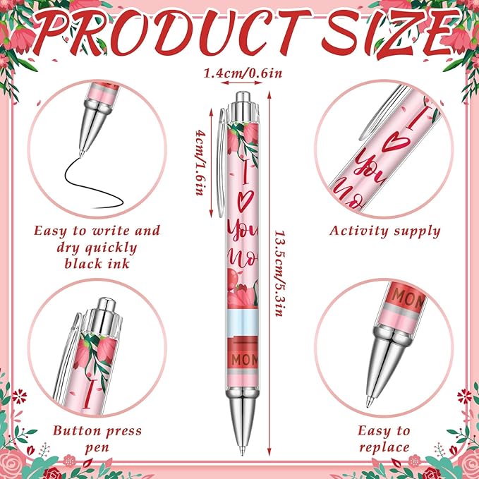 24 Pcs Mothers Day Pen Bulk Appreciation Gift for Mom Party Favors Birthday Cute Pen for Mother Thank You Gift for Women Desk Decoration Journaling Stationery Accessories Office Group Souvenir