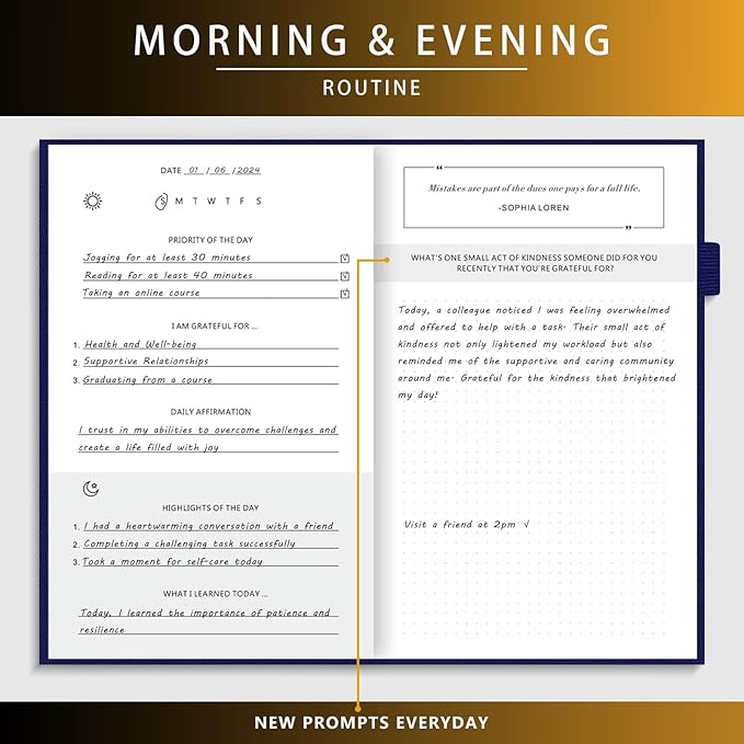 Self-Mastery Journal for Men - Gratitude and Productivity Journal for More Happiness, Positivity, Growth, Mindfulness, Self Care and Reflection - Guided Inspirational Journal for Men & Women (Blue)