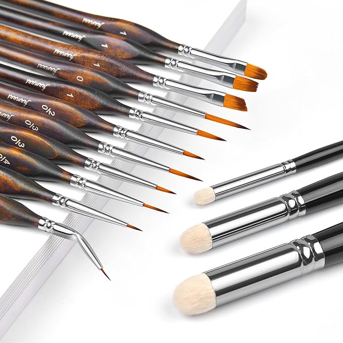 Miniature Paint Brushes with Domed Dry Brush Set for Miniature Painting, Fuumuui 14Pcs Miniature Model Paint Brush Set Dry Brush Miniatures for Warhammer 40k, Vallejo Paint, Citadel Paint