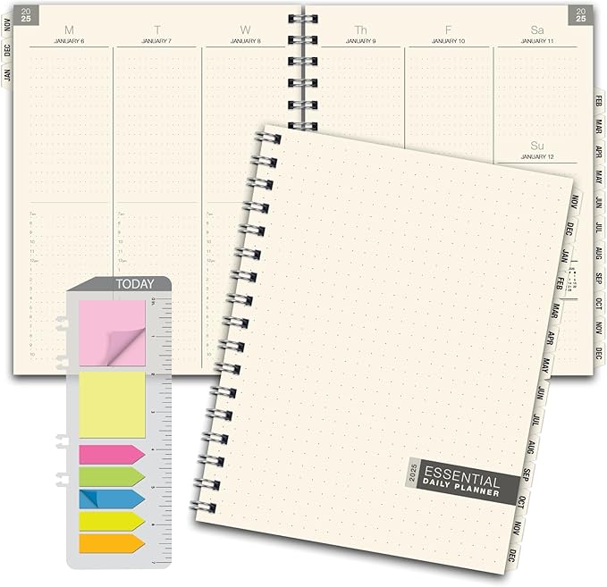 ESSENTIAL 2025 Monthly & Weekly Planner with Tabs, 7"x9": 14 Months (November 2024 - December 2025), Professional, Simple, Easy-to-Use Design and Frosted Poly Cover for Extra Protection (Frosted)