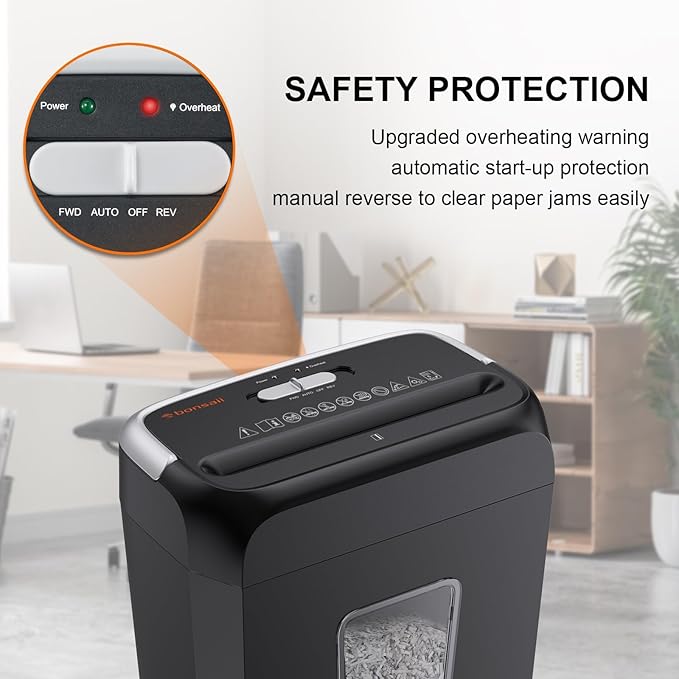 Bonsaii Paper Shredder, 5-6 Sheet Crosscut Shredder for Home Use, 3.4 Gals Wastebasket