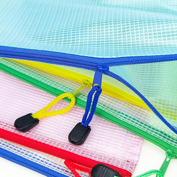 AUSTARK 20 Pcs Zipper File Bags, Plastic Mesh Pouch, Board Game Storage Bag, Waterproof Bags for Office School (A4 Size 13.4''x9.4'', Multicolored)