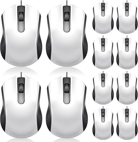 Hoteam 12 Pcs Wired Computer Mouse Bulk Cord USB Computer Mice Ergonomic Wired Mouse for Pcs, Computers, Laptops, Gaming Office Home Supplies (White)