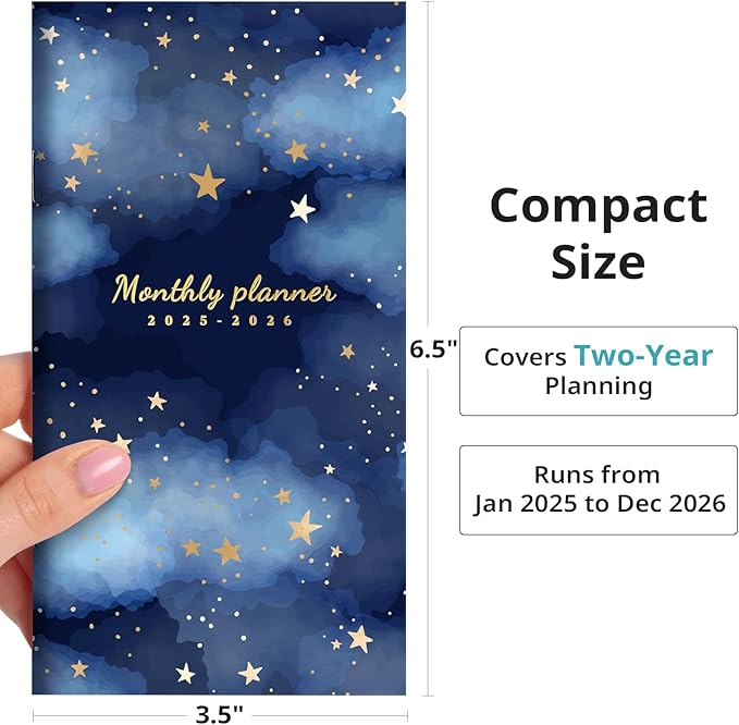 Pocket Calendar 2025-2026 for Purse, Two Year Monthly Planner Pocket Size, Jan 2025 to Dec 2026, Monthly Pocket Planner Small Size (6.5" x 3.5") - Star